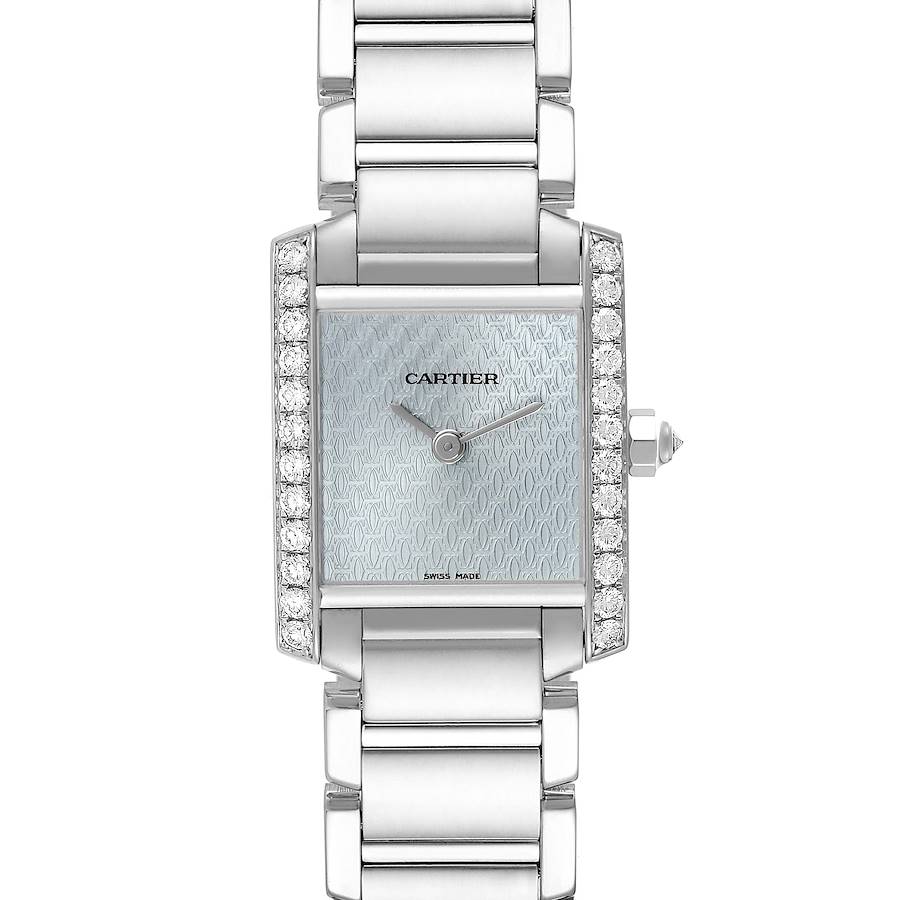 Cartier Tank Francaise White Gold Blue Dial Diamond Ladies Watch 2403
