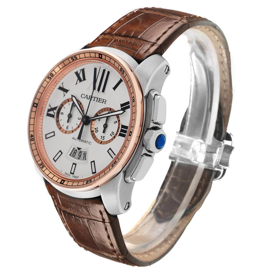 Cartier Calibre Chronograph Steel Rose Gold Mens Watch W7100043