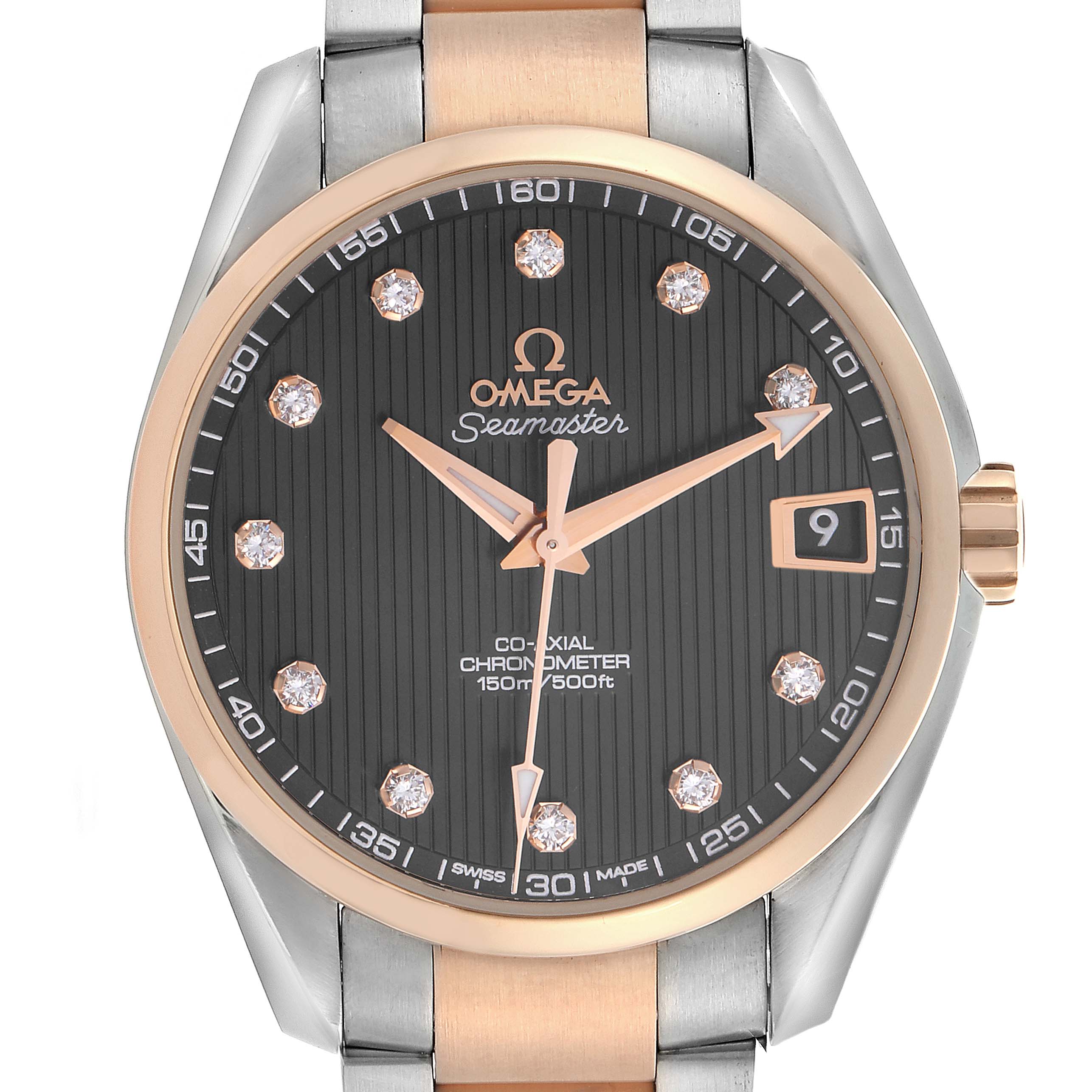 Omega Aqua Terra Steel Rose Gold Diamond Mens Watch 38.5 MM 231.20.39.21.51.002