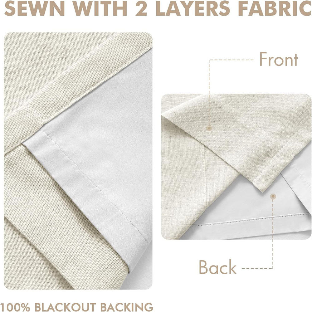 Natural Pinch Pleated 100% Blackout Linen Curtains (2 Panels)
