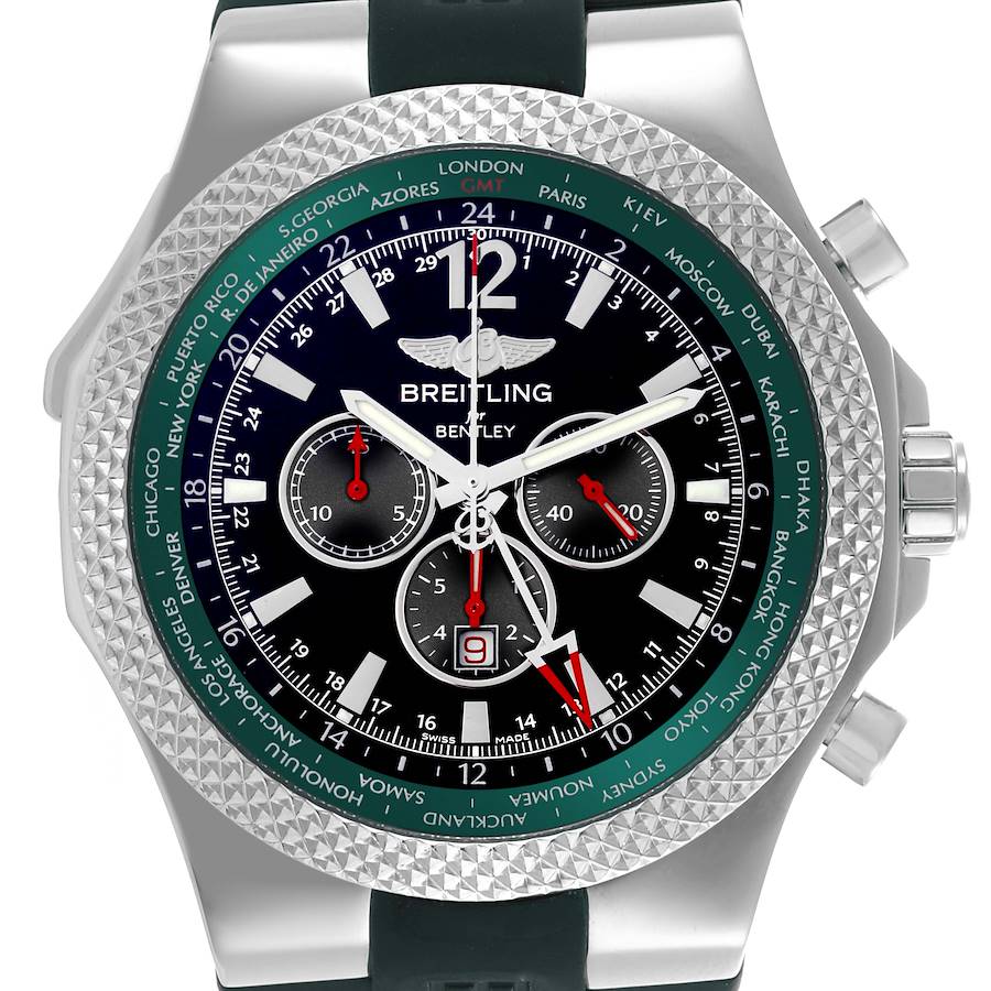 Breitling Bentley GMT Black Dial Steel Mens Watch A47362 Papers