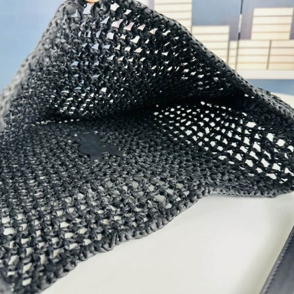 Saint Laurent Oxalis In Raffia Crochet And Leather Black 41Cm 781289Gaaea1000