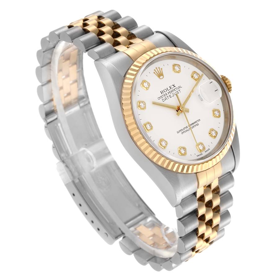 Rolex Datejust Steel Yellow Gold White Diamond Dial Mens Watch 16233