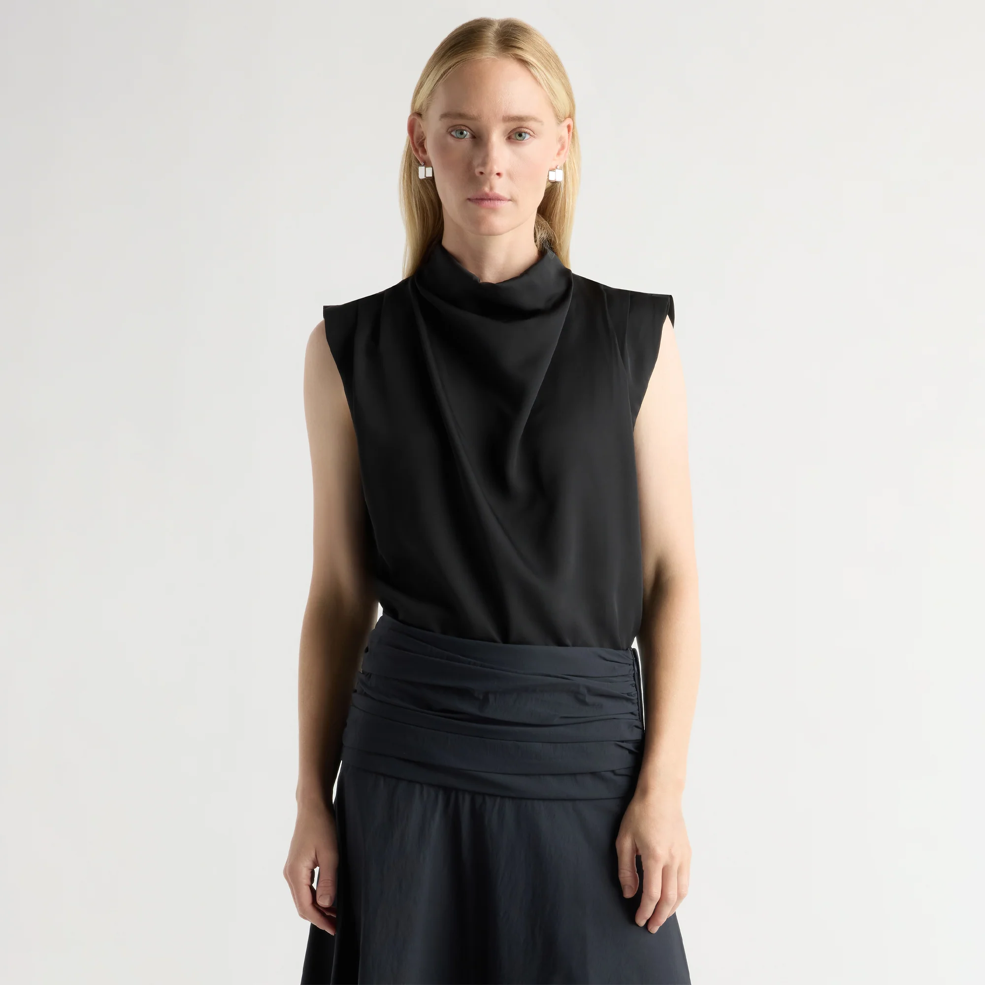 Allegra Gathered-Neck Sleeveless Blouse