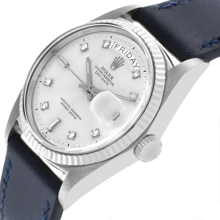 Rolex Day-Date President White Gold Silver Diamond Dial Vintage Mens Watch 1803