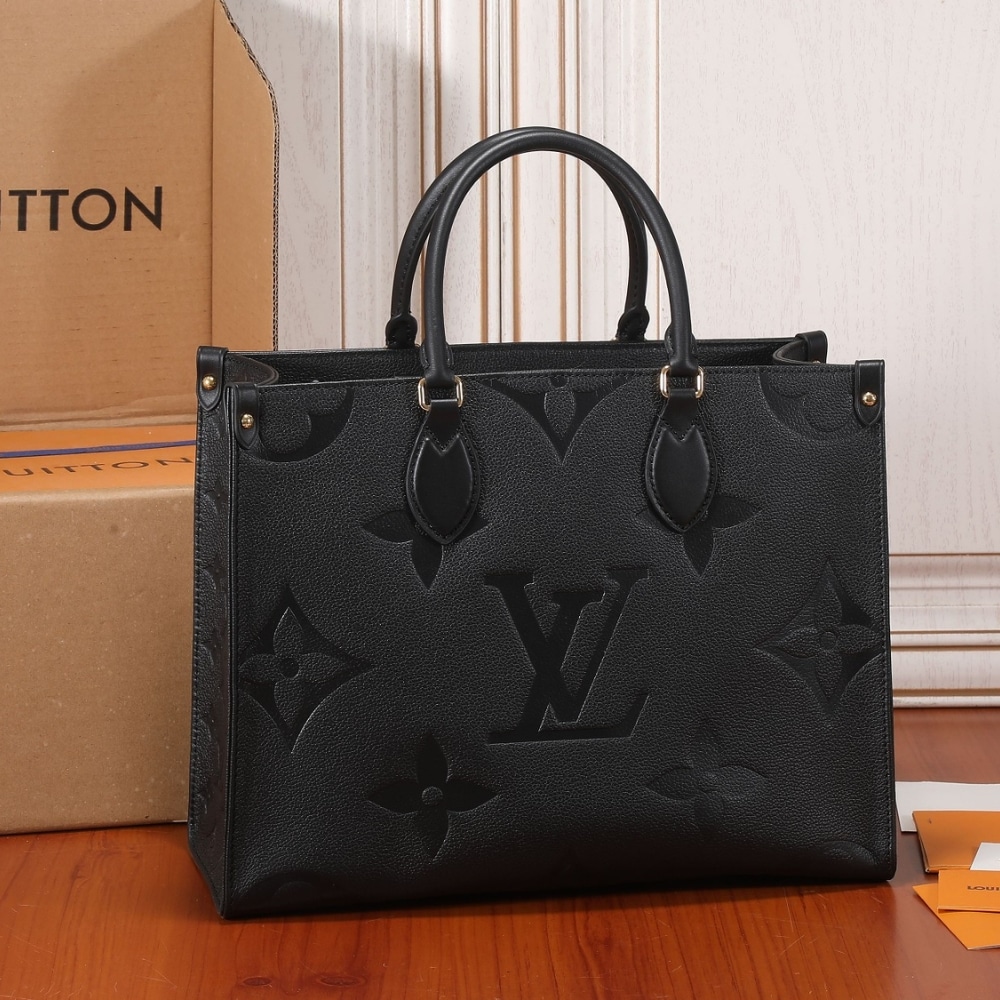 Louis Vuitton Onthego MM Monogram Empreinte Leather Tote Bag Black 35cm M45595