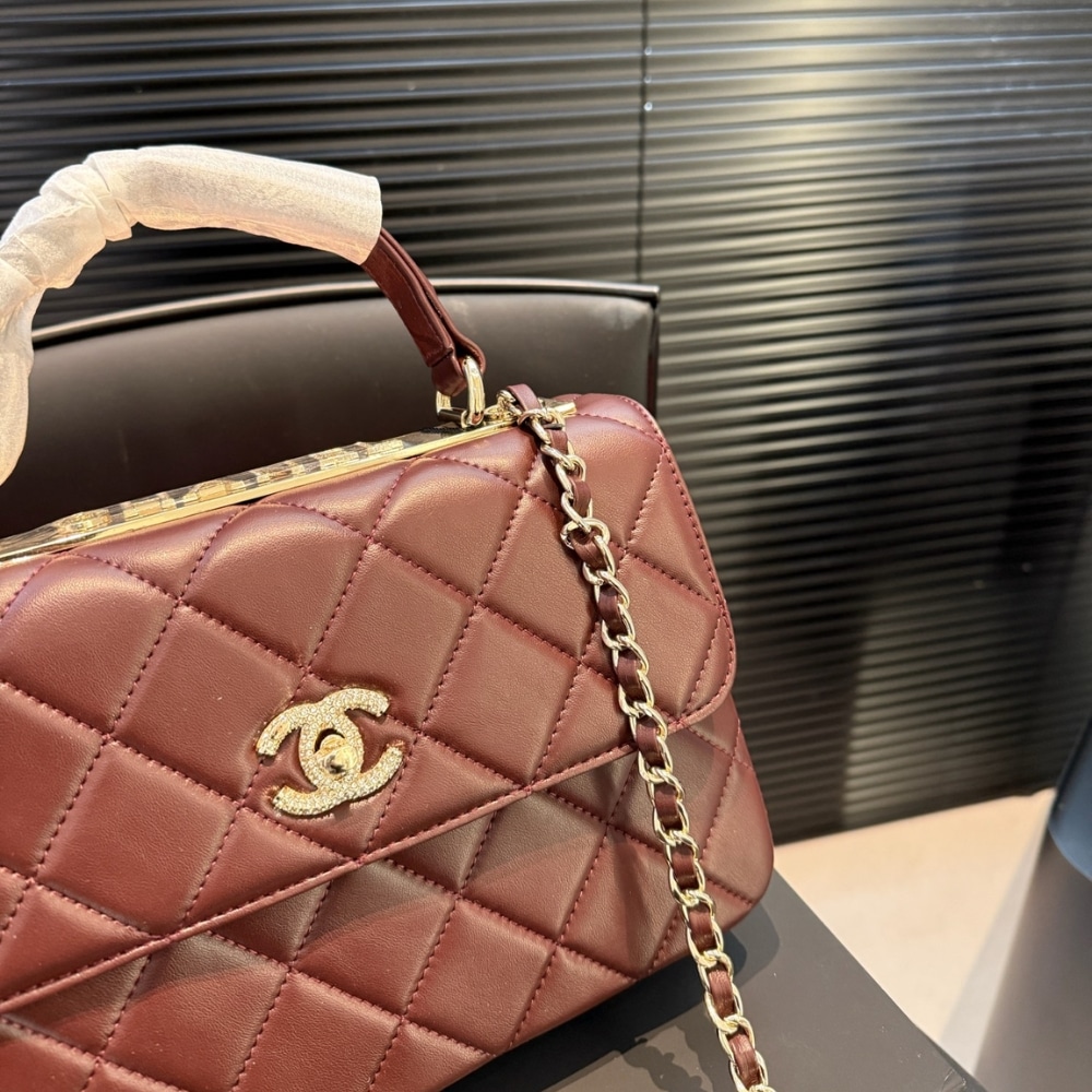 Chanel Flap Bag With Top Handle Burgundy 25cm