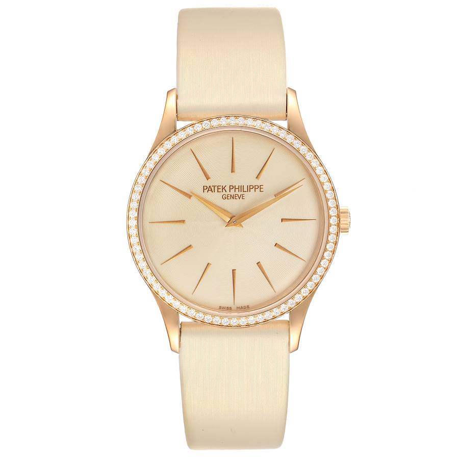 Patek Philippe Calatrava Rose Gold Beige Dial Diamond Ladies Watch 4897