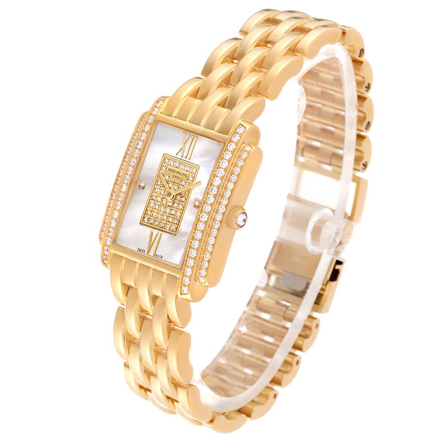 Patek Philippe Gondolo Yellow Gold Mother Of Pearl Diamond Dial Ladies Watch 4825 Papers
