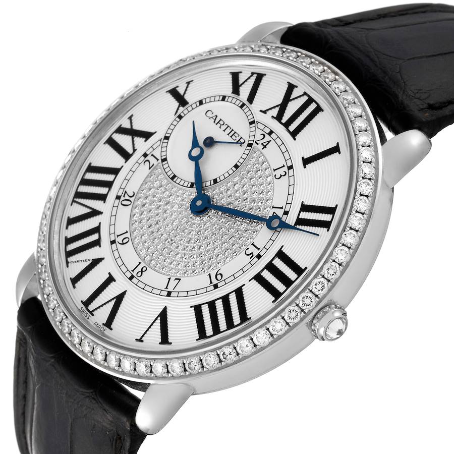 Cartier Ronde Louis White Gold Pave Diamond Mens Watch WR007004