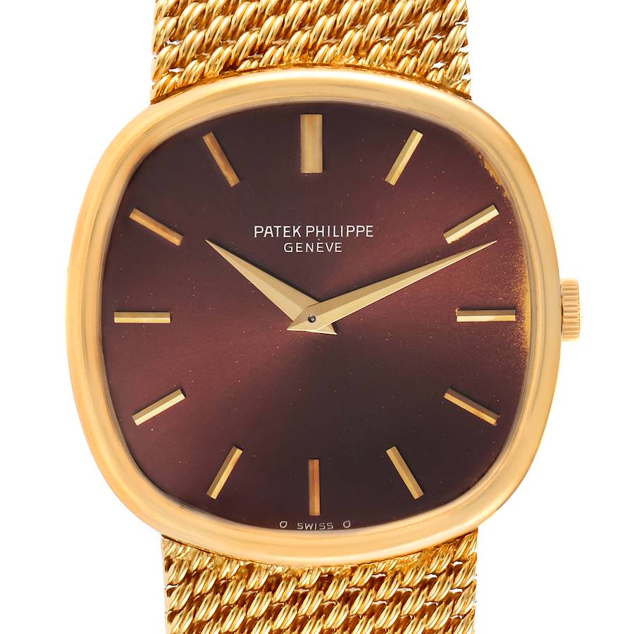Patek Philippe Ellipse 18k Yellow Gold Reddish Brown Dial Watch 3844 Papers