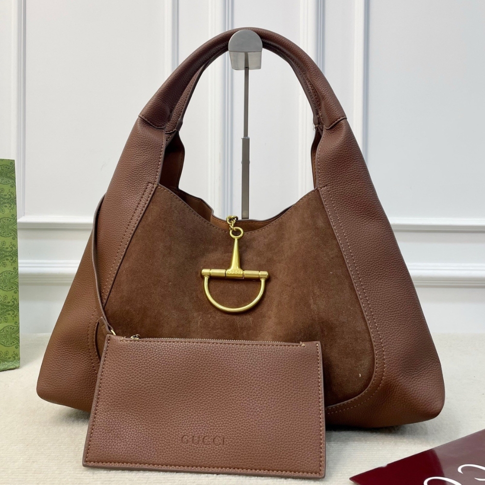 Gucci Softbit Maxi Suede Shoulder Bag Brown 42Cm