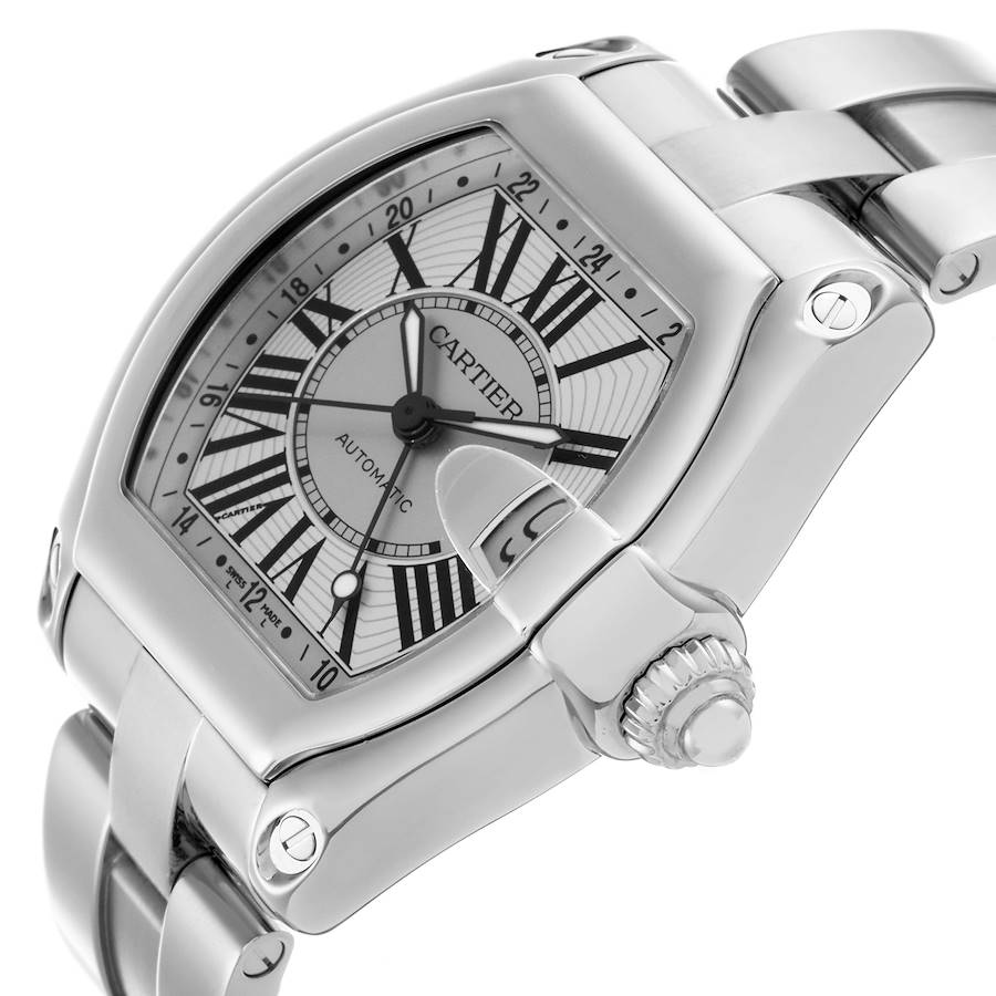 Cartier Roadster GMT Silver Dial Steel Mens Watch W62032X6