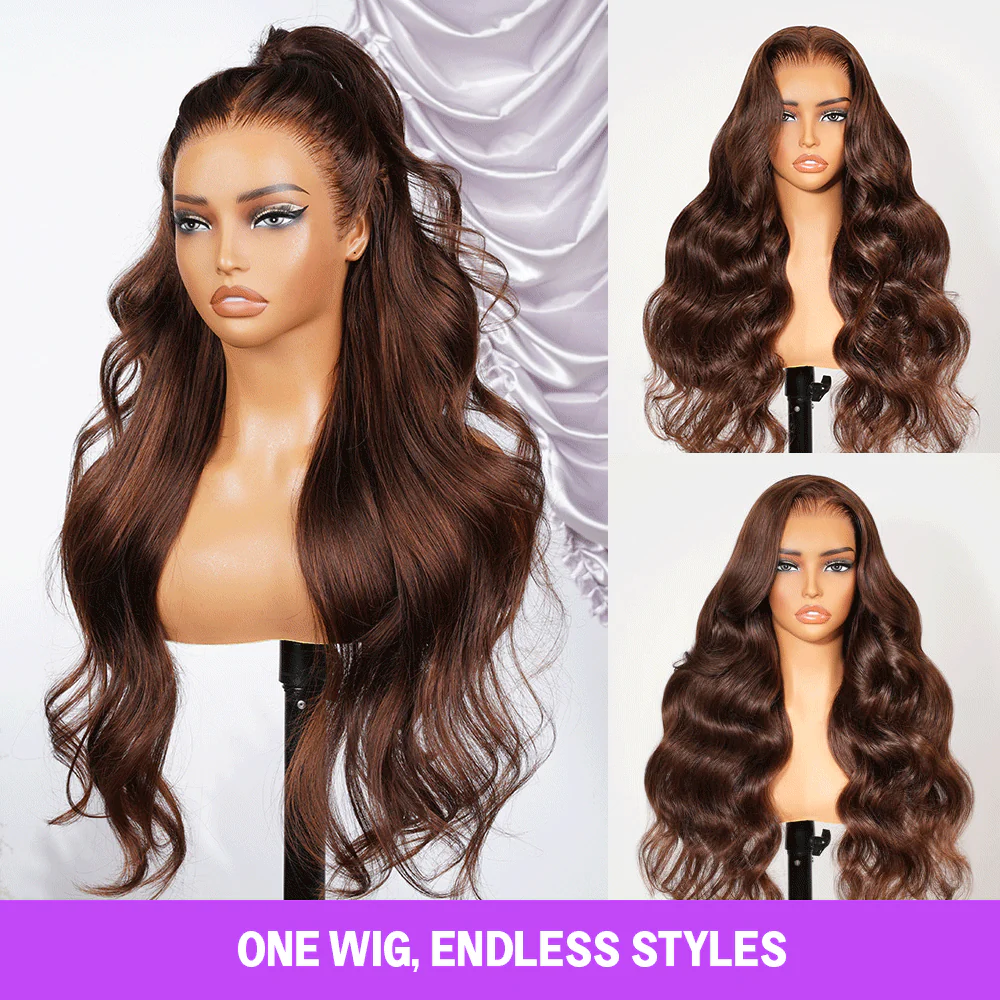 Megalook 13x6 Three-Go™ Chocolate Brown Glueless Wigs Body Wave with Drawstring 100% Human Hair Wig