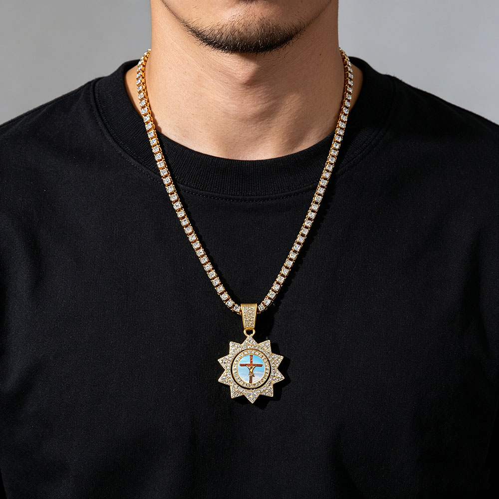 Spinning Jesus Crucifix Sunburst Talisman Necklace ✨ Divine Protection & Spiritual Redemption Energy