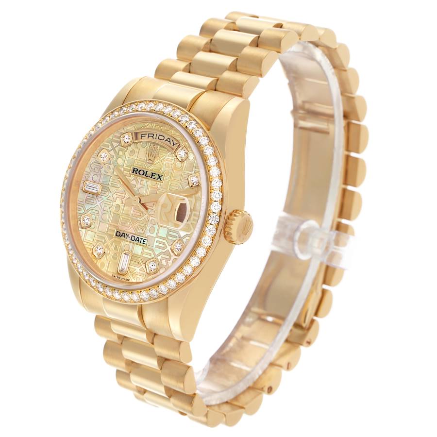 Rolex President Day Date Yellow Gold Mother Of Pearl Diamond Mens Watch 118348