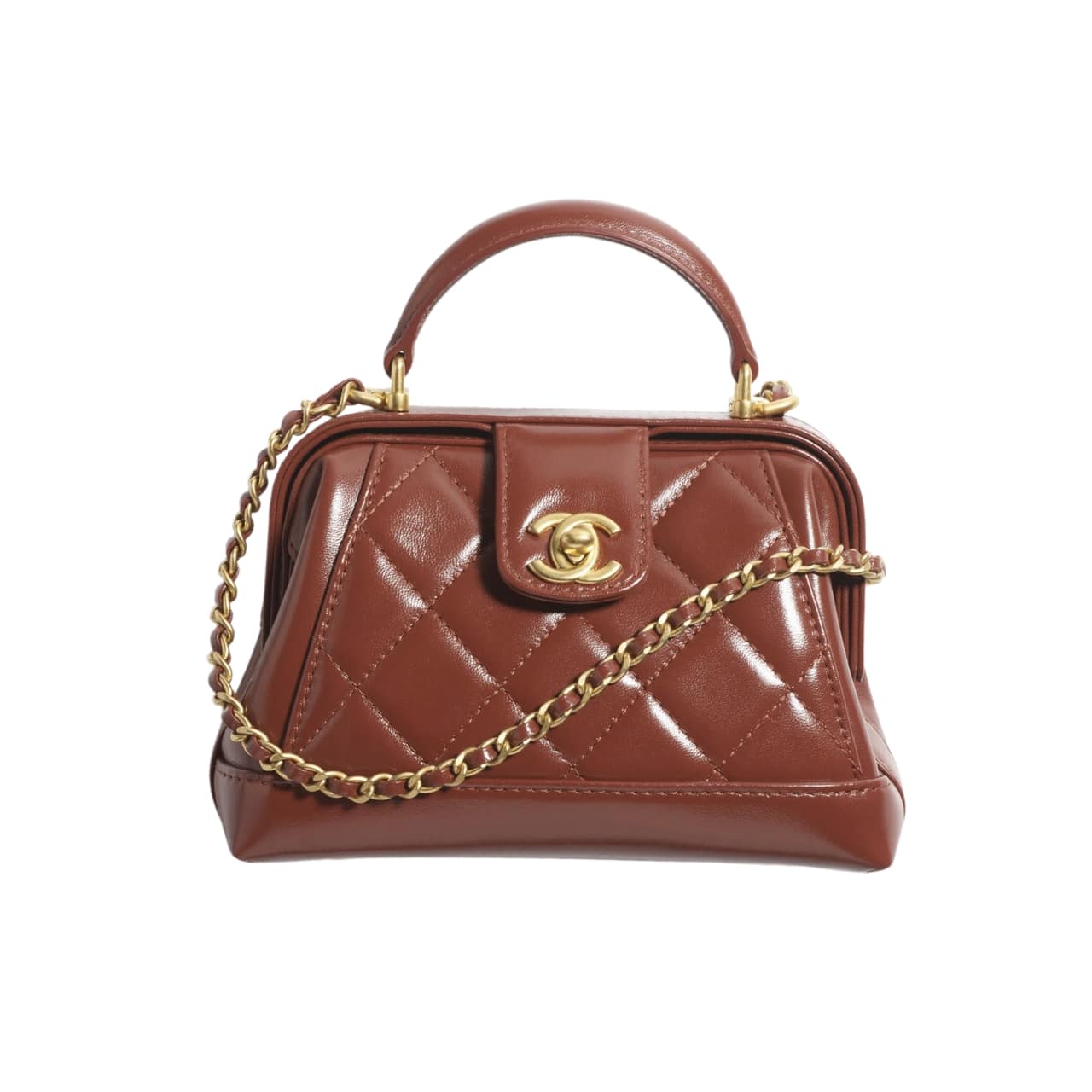 Chanel Mini Bag With Top Handle Shiny And Gold Tone Metal Brown 19Cm As4958 B16872 Ny562