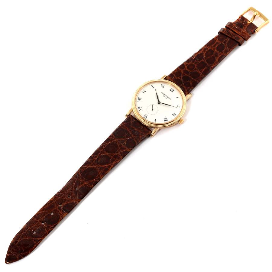 Patek Philippe Calatrava 18k Yellow Gold Brown Strap Mens Watch 3919