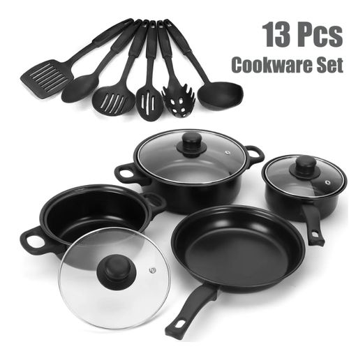 13PCS Non-Stick Pots And Pans Set Kitchen Utensil Set-Black