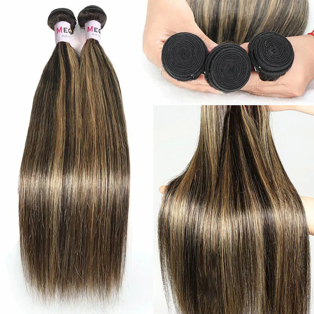 Megalook Highlight Balayage Colored Virgin Human Hair 1 Bundle For Sew-In Or Quick Weave