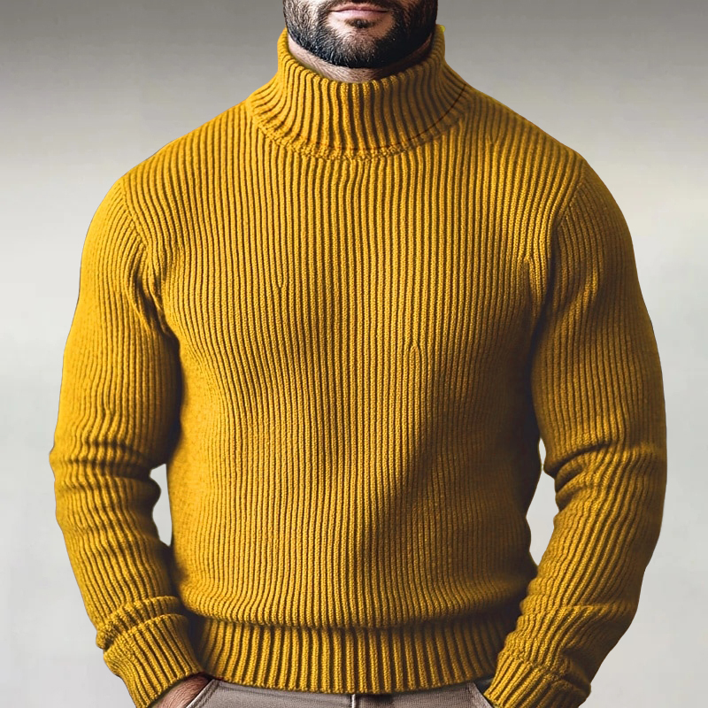 Men's Red Solid Ribbed Knit Mock Neck Long Sleeve Sweater