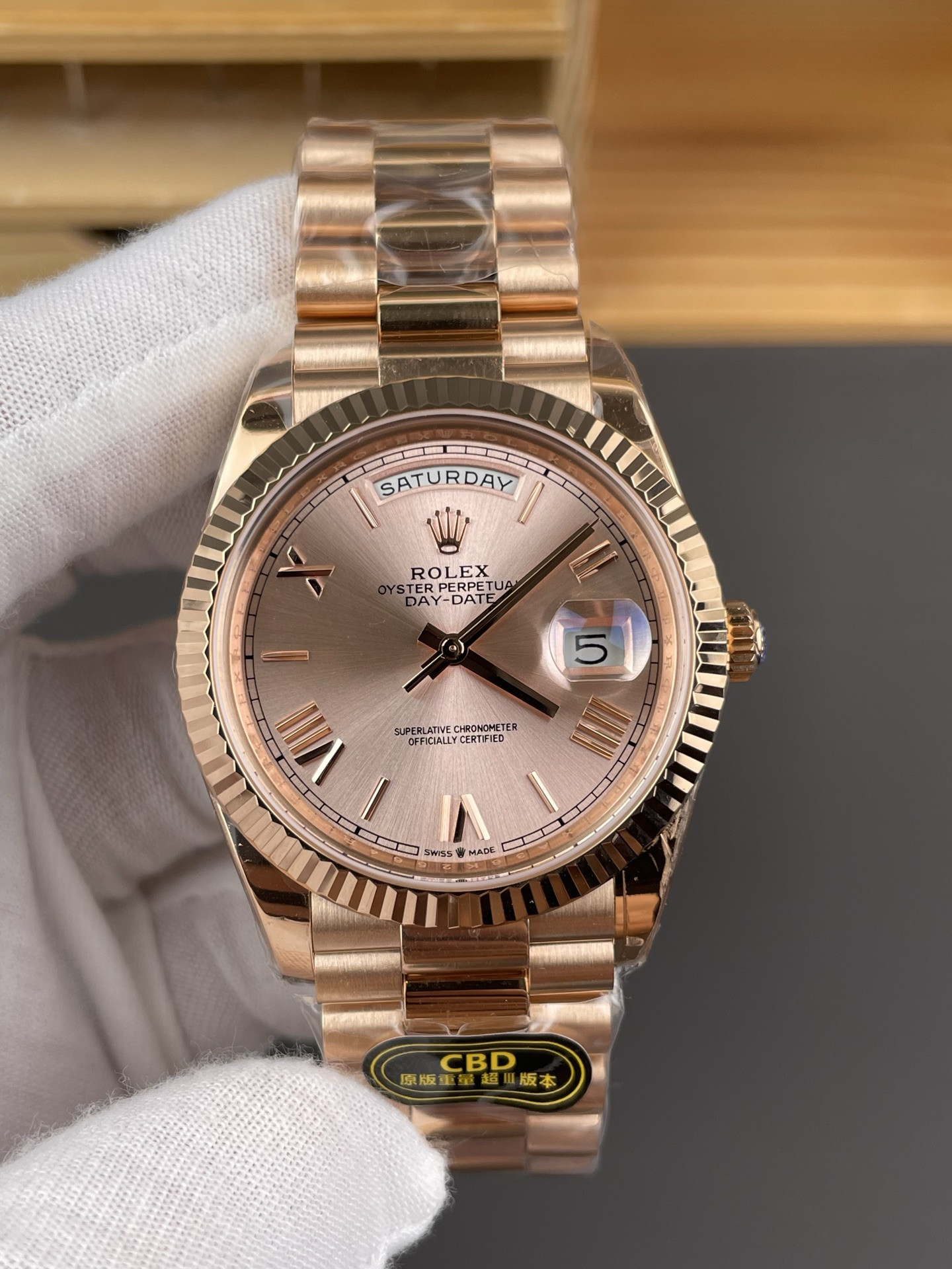Rose Gold Champagne Roman Numeral Day-Date
