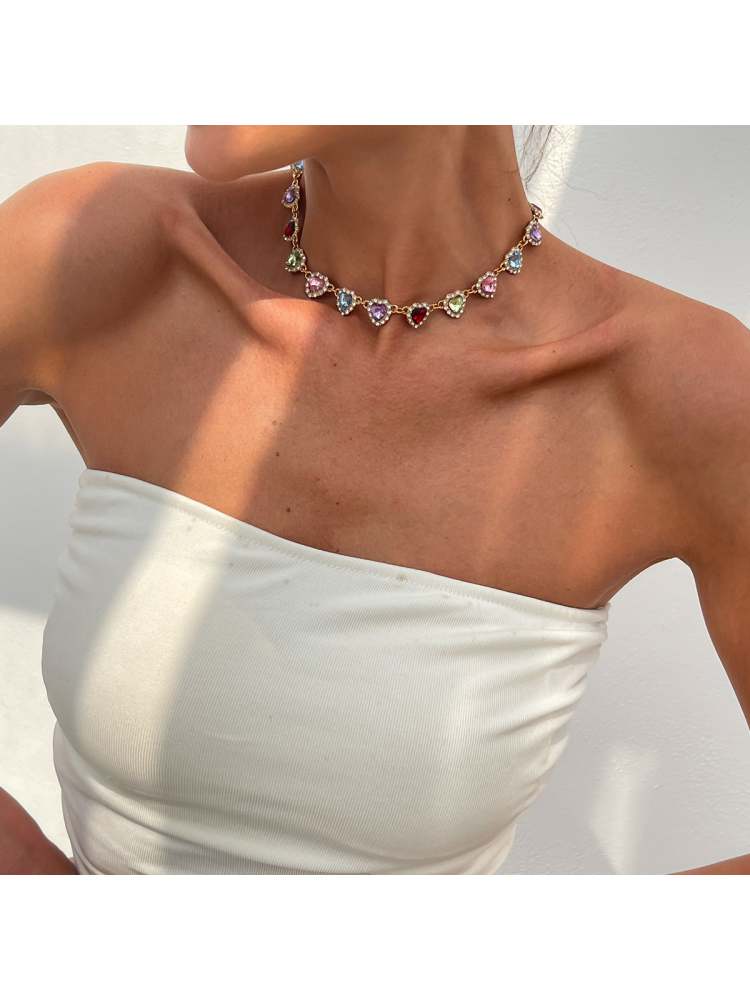 Sweet Heart Pattern Rhinestones Necklaces