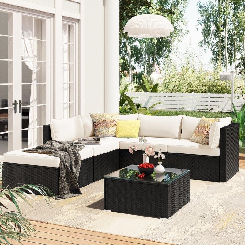 Keylin Wicker/Rattan 5 - Person Seating Group with Cushions