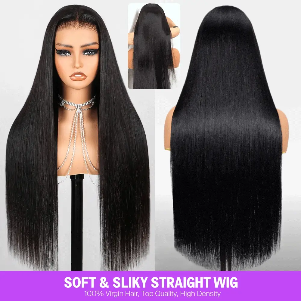 Megalook 13x6 Three-Go™ Glueless Wig Straight With Drawstring Natural Black 100% Human Hair Wig