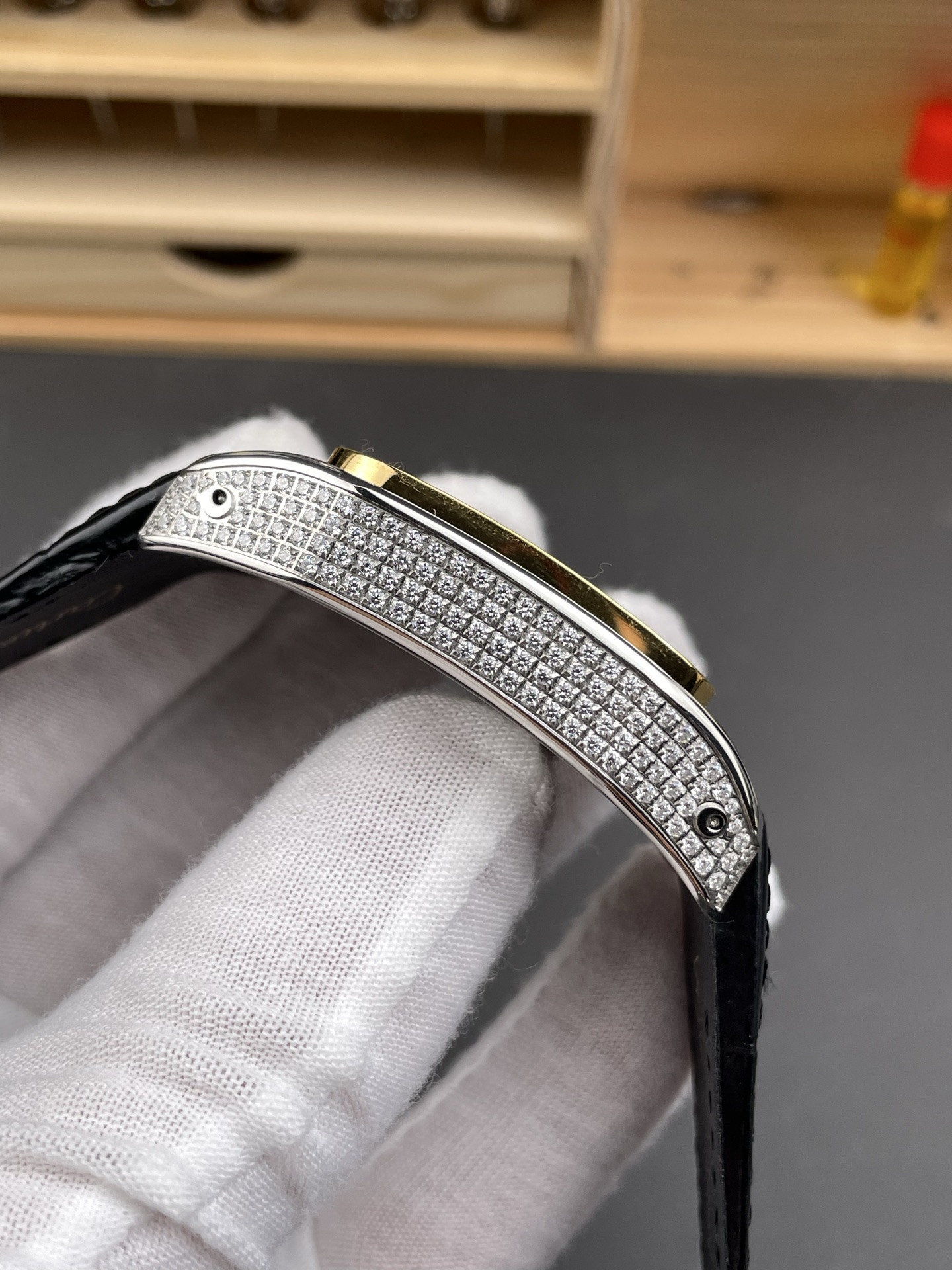 Santos Two-Tone Full Diamond White Dial