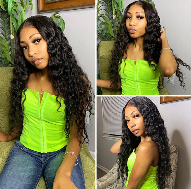Megalook 4x4 Lace Closure Loose Deep Wave Wigs Natural Black Realistic Hairline Preplucked With Baby Hair