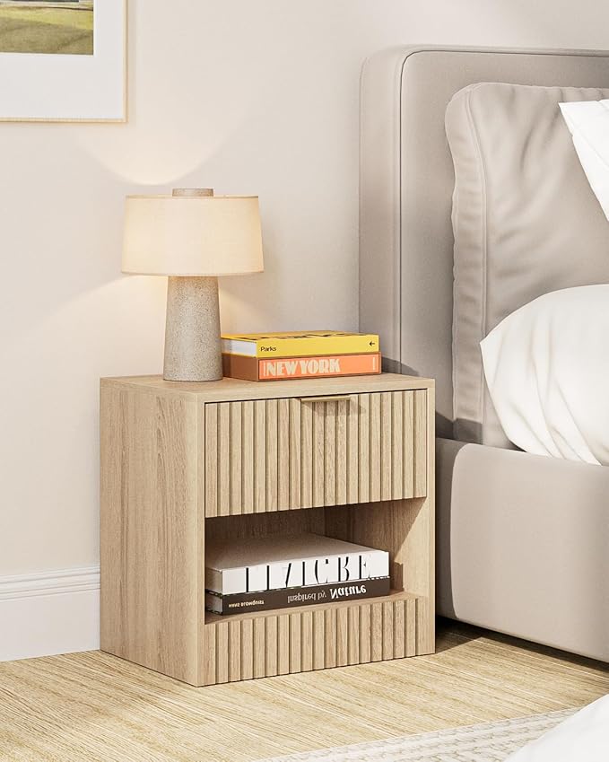 Wooden Nightstand with Drawer & Storage Shelf