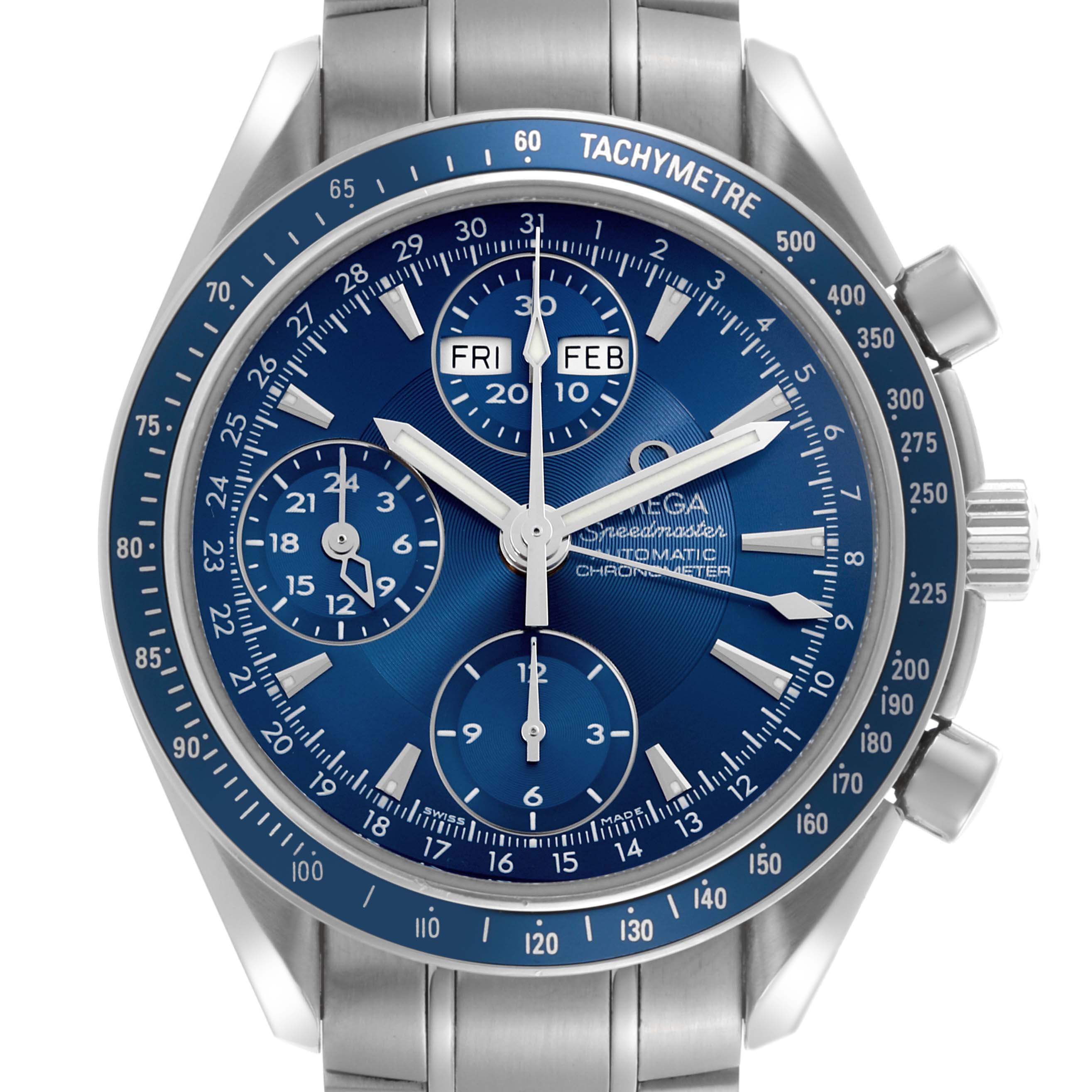 Omega Speedmaster Day Date Blue Dial Steel Mens Watch 39.0 MM 3222.80.00