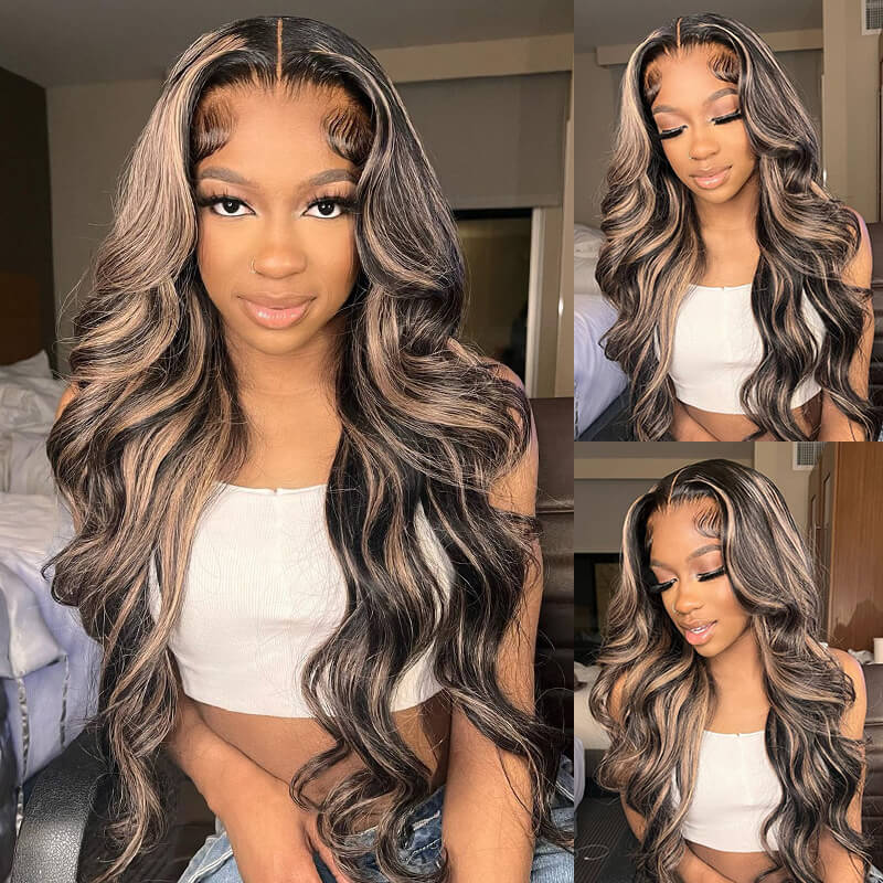 $100- $50 | 5x6 Transparent Lace Balayage Body Wave Honey Blonde Human Hair Wigs 180% Density Wig