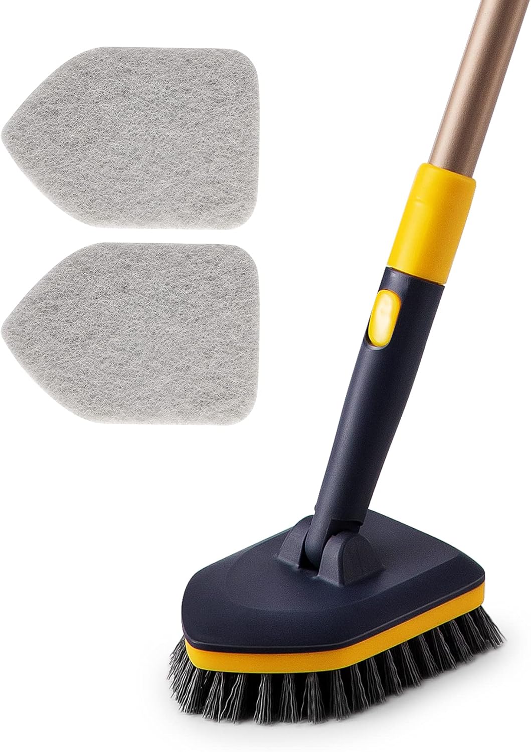Floor Scrub Brush with 55′′ Long Handle, 2-in-1 Floor Brush with Built-in Squeegee, Adjustable Angle Head and Stiff Bristles for Tile, Wood, Concrete & Textured Floor Cleaning