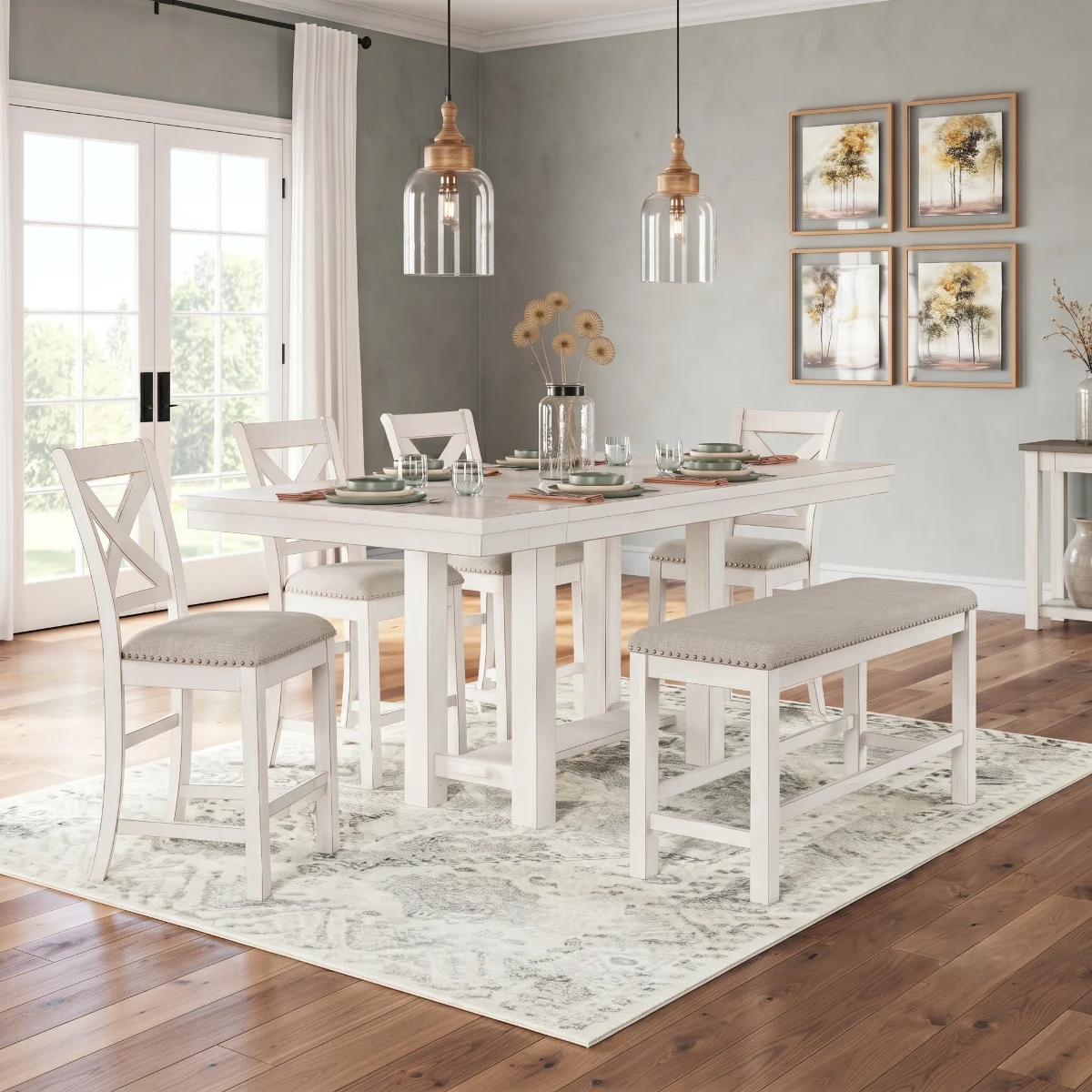 Antique White Rustic Counter Height Dining Set