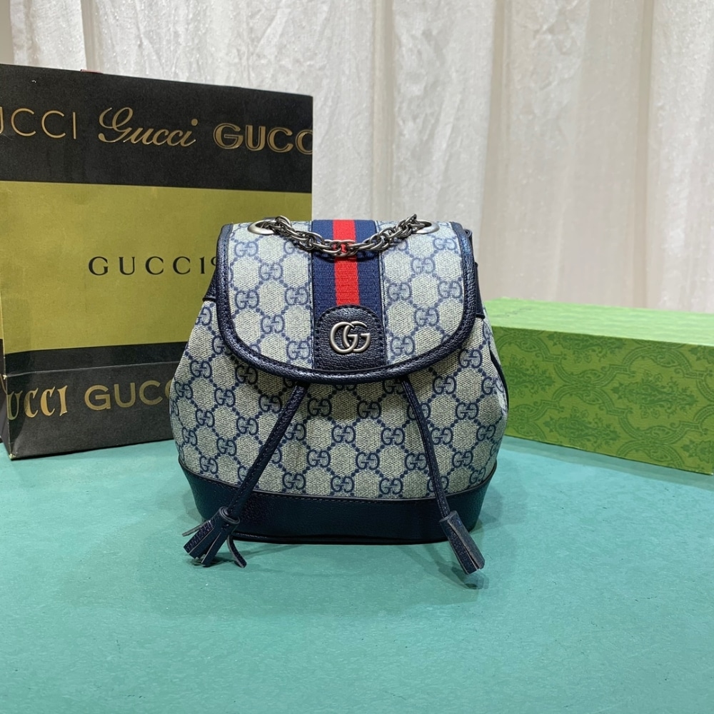 Gucci Ophidia Gg Supreme Canvas Mini Backpack Beige Blue 20Cm 795221 96Iwn 4076