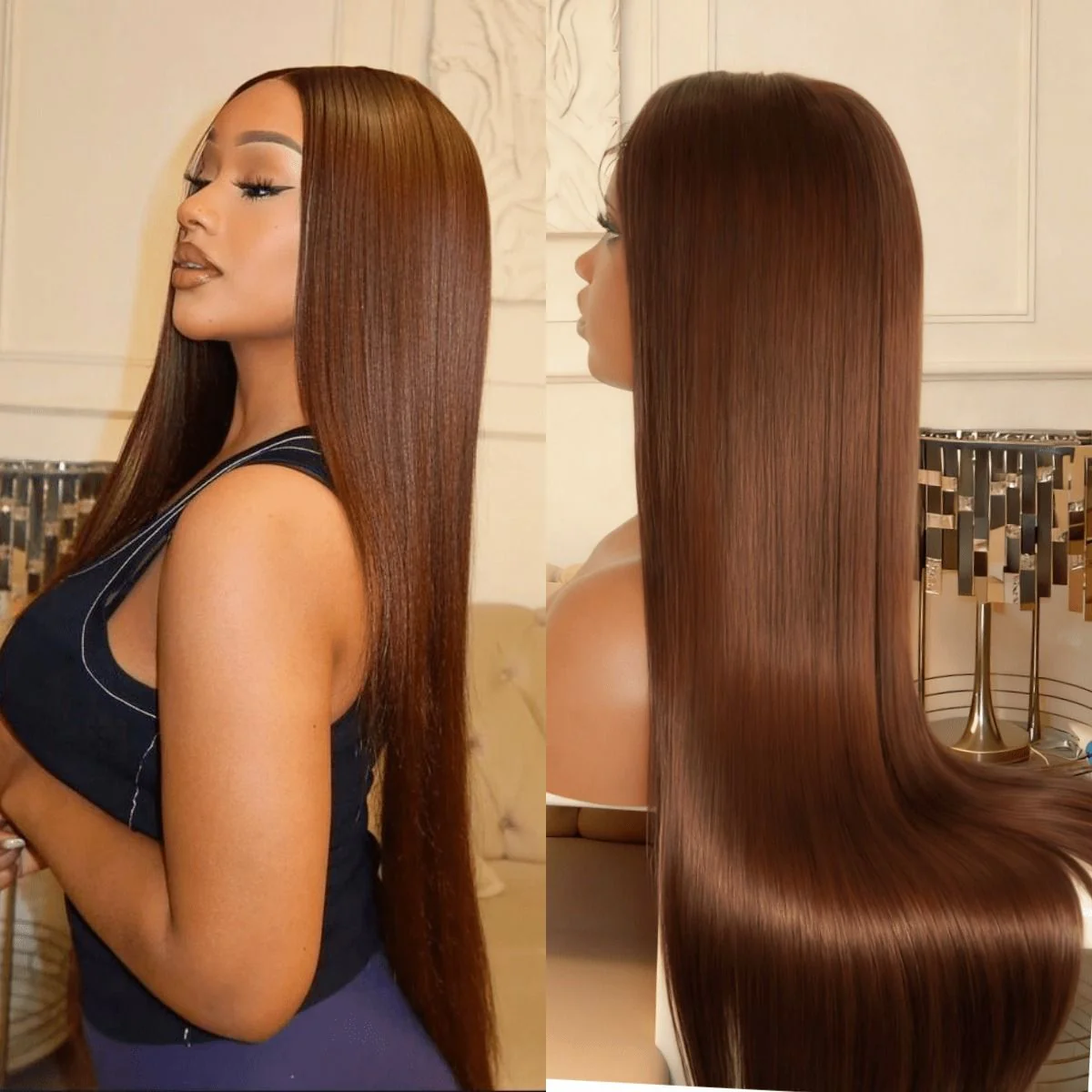 Megalook 30 Inch 13x4 Lace Frontal Chocolate Brown Straight/Loose Deep Wave Invisible Knots Breathable Cap