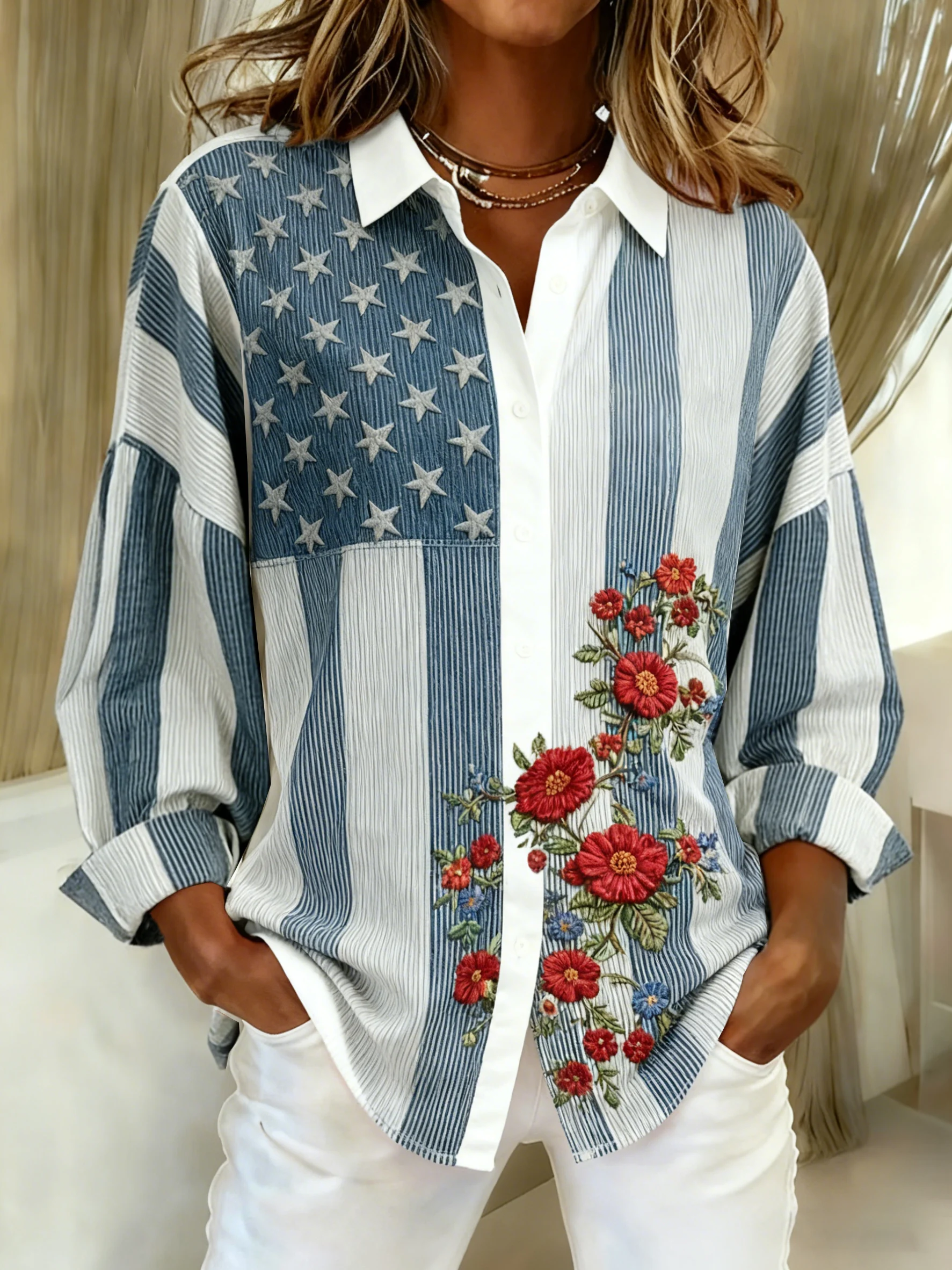 Women'S Casual American 250th Anniversary Commemorative Printed Shirt
