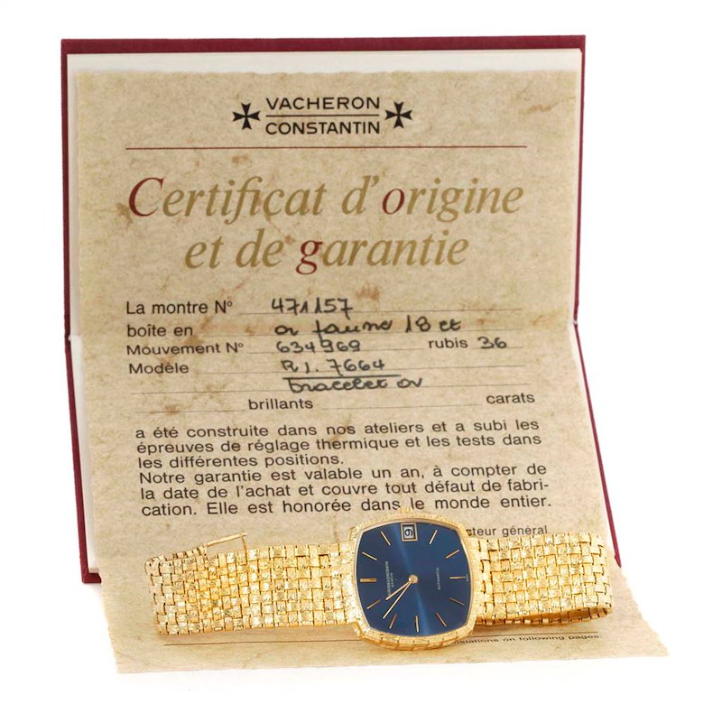 Vacheron Constantin Automatic 18K Yellow Gold Watch 7664 Box