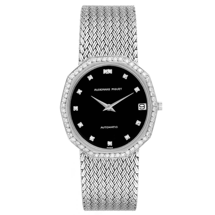 Audemars Piguet White Gold Black Dial Diamond Vintage Mens Watch