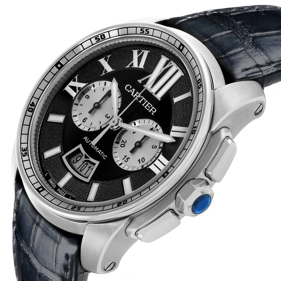 Cartier Calibre Chronograph Black Dial Steel Mens Watch W7100060 Paper