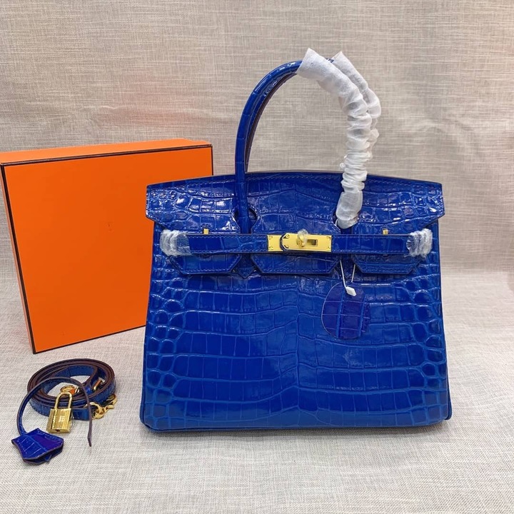 Hermes Birkin 30 Crocodile Gold Toned Hardware Dark Blue