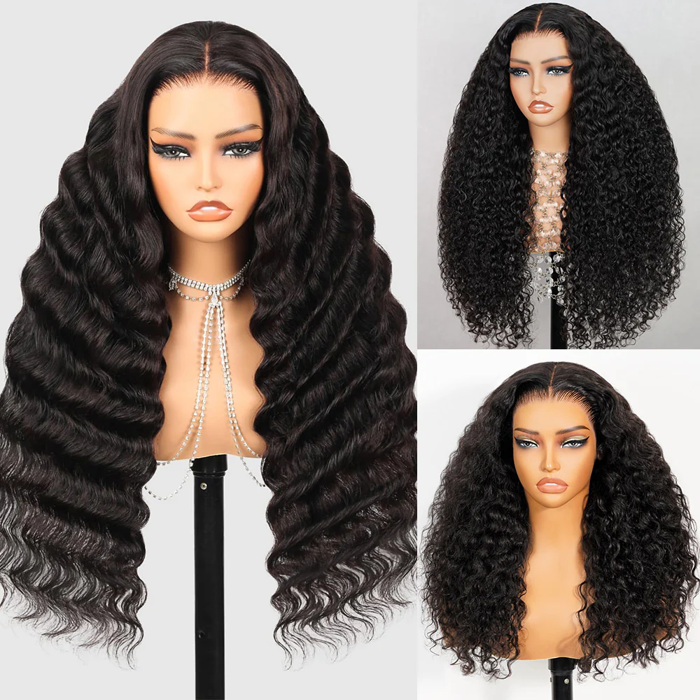 Megalook 6x5 Invisible Knots Glueless Loose Deep Wave Wigs Pre-cut Lace Natural Black Beginner Friendly