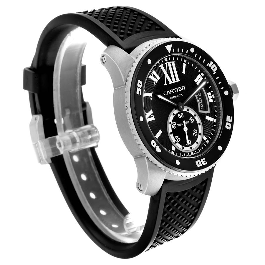 Cartier Calibre Diver Black Dial Rubber Strap Steel Mens Watch W7100056