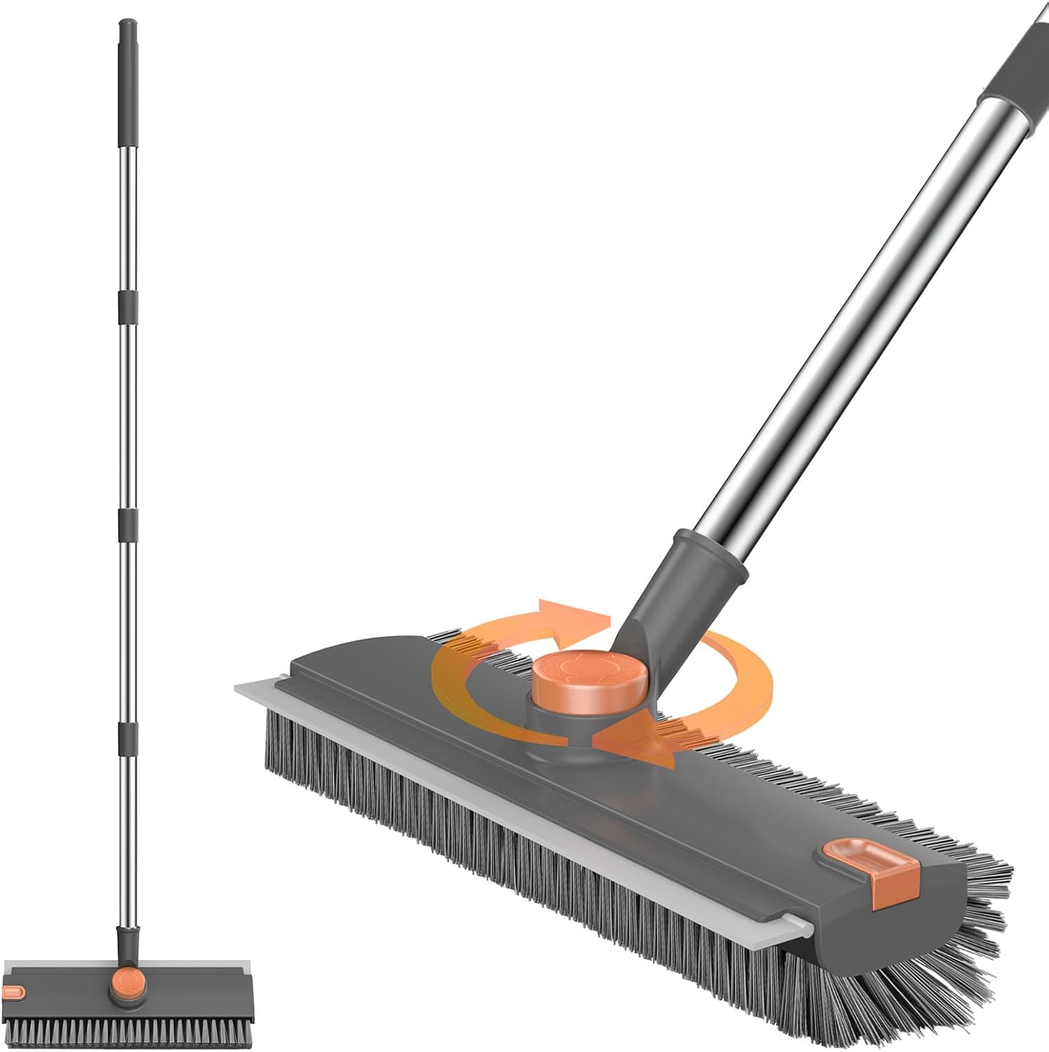 Floor Scrub Brush, 3 in 1 Floor Scrub Brush with 54-in Adjustable Long Handle and Scraper Heavy Duty Stiff Bristle Floor Scrubber for Cleaning Shower Bathroom Kitchen Patio Garage, Grey&White
