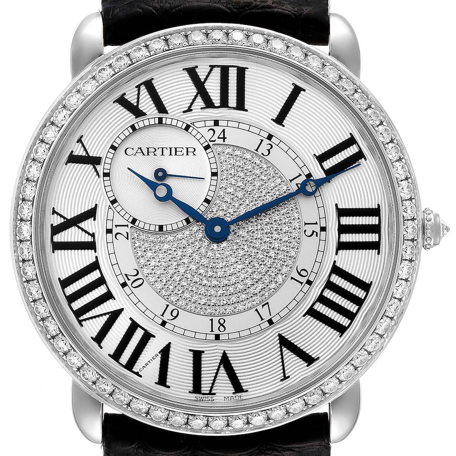 Cartier Ronde Louis White Gold Pave Diamond Mens Watch WR007004