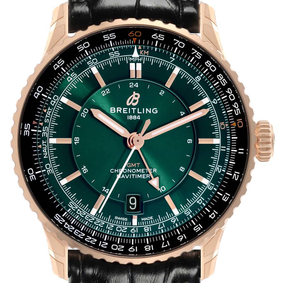 Breitling Navitimer GMT Green Dial Rose Gold Mens Watch R32310