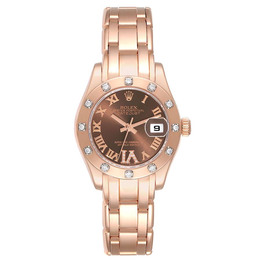 Rolex Pearlmaster Rose Gold Chocolate Dial Diamond Ladies Watch 80315