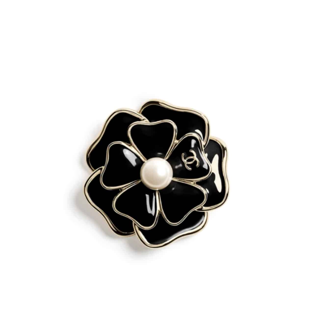 Chanel Brooch Metal And Resin Gold With Black Pearly White Abg238 B21624 U3367